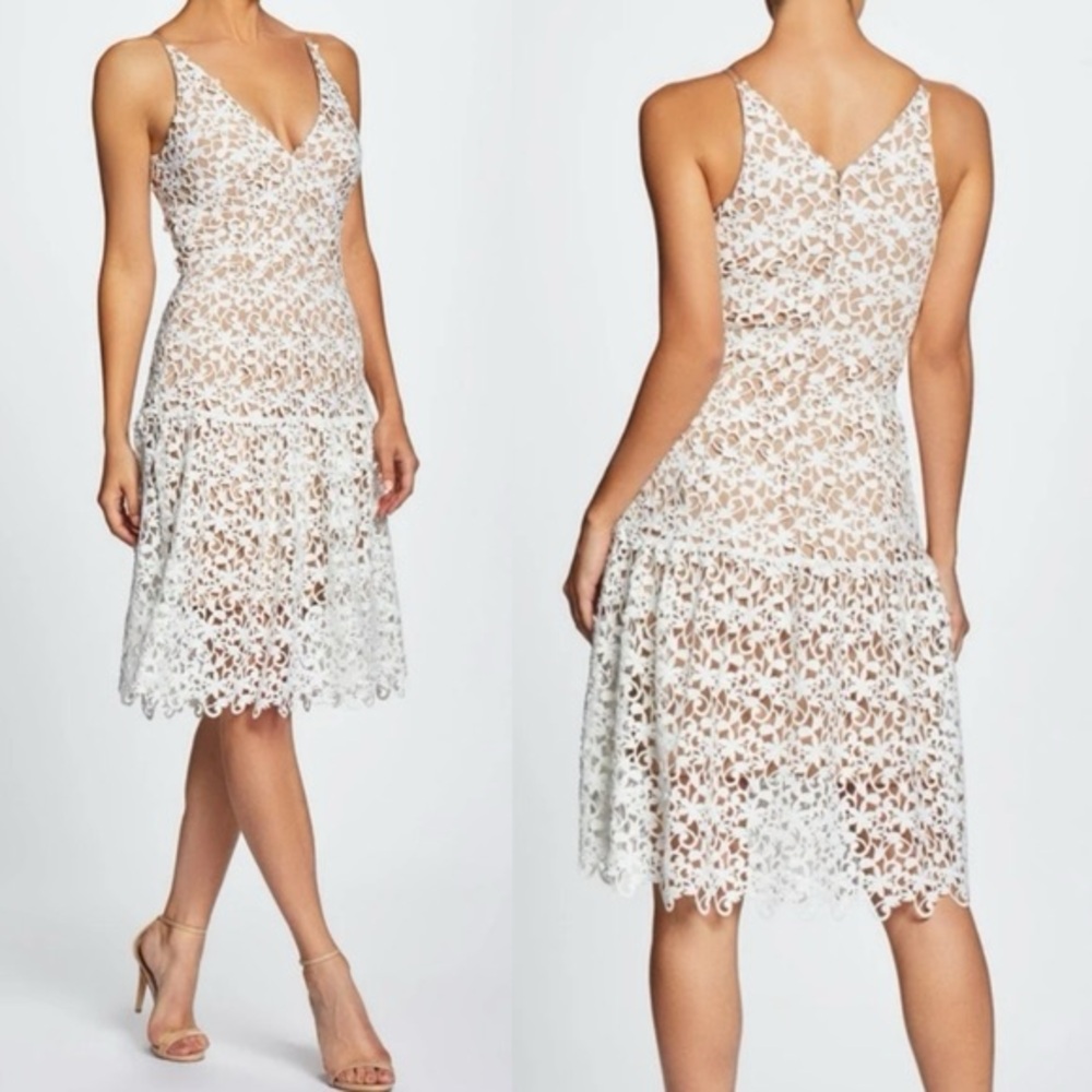 Dress The Population Boho Cottage Core Lily Floral Lace Bridal Cocktail Dress